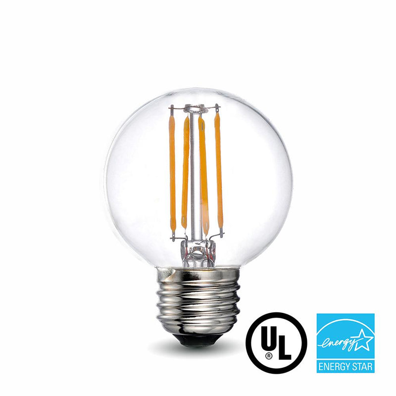 LED Filament Bulb - G16.5 - E26 Base - 4.5W 2700K 500 Lumens UL ES Certified - Clear - Vintage - Dimmable