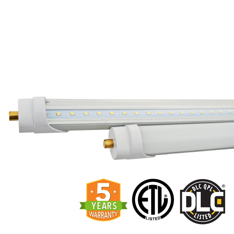 T8 8ft LED Tube Light - FA8 Base - 36W 4680 Lumens ETL DLC Certified 5 Year Warranty - Ballast Bypass Only