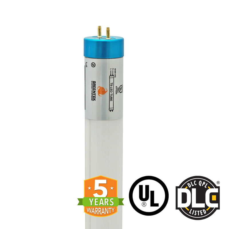 Hybrid T8 4ft LED Tube Light - Glass - G13 Base - 18W 2340 Lumens UL DLC Certified 5 Year Warranty - Ballast Compatible or Bypass - Pack of 25