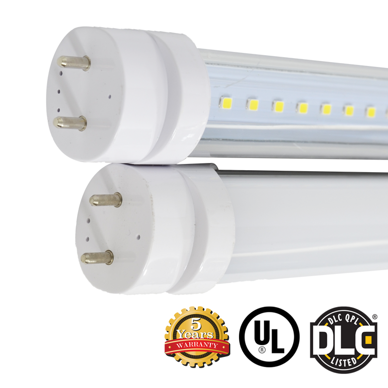 Hybrid Safe T8 4ft LED Tube Light 18W 2600 Lumens ETL DLC - With Thermal Safety Fuse - Ballast Compatible or Bypass - Pack of 30